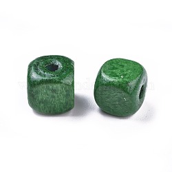 Dyed Natural Wood Beads, Cube, Nice for Children's Day Necklace Making, Lead Free, Green, 10mm, Hole: 3.5mm, about 2200pcs/1000g