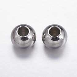 304 Stainless Steel Beads, Round, Stainless Steel Color, 10x8mm, Hole: 4mm