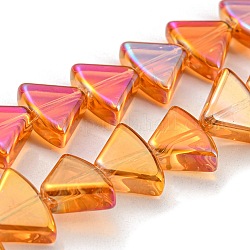 Fili di perle di vetro trasparente placcato completamente arcobaleno, ventola, arancione scuro, 8x10.5x4mm, Foro: 1 mm, circa 80pcs/filo, 25.51'' (64.8 cm)