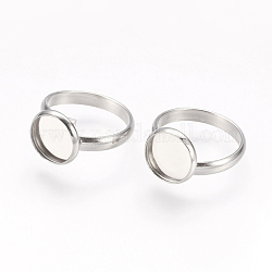 Componentes de anillos de dedo de 304 acero inoxidable ajustables, fornituras base de anillo almohadilla, plano y redondo, color acero inoxidable, Bandeja: 10 mm, tamaño de 7, 17mm