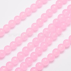 Натуральные и крашеные нити шарик Malaysia нефрита, круглые, розовые, 6 мм, отверстие : 0.8 мм, около 64 шт / нитка, 15 дюйм