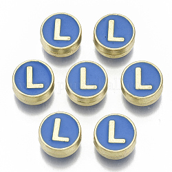 Perles d'émail en alliage, Sans cadmium & sans nickel & sans plomb, plat rond avec initiales, or clair, letter.l, 8x4mm, Trou: 1.5mm