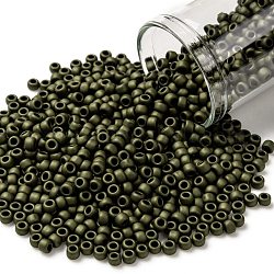 Toho perles de rocaille rondes, Perles de rocaille japonais, (617) couleur mate olive foncé, 8/0, 3mm, Trou: 1mm, environ 1110 pcs/50 g