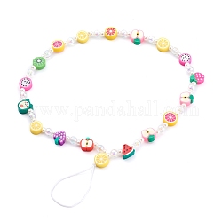 Sangles mobiles en perles de fruits en pâte polymère, avec perles acryliques transparentes et fil de nylon, colorées, 24.8 cm