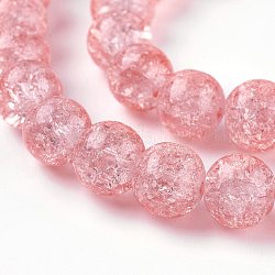 Verre craquelé brins de perles, ronde, rose, 8mm, Trou: 1mm, Environ 47~48 pcs/chapelet, 14.56 pouce ~ 15.15 pouces (37~38.5 cm)