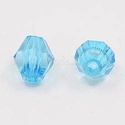 Faceted Bicone Transparent Acrylic Beads, Dyed, Cyan, 6mm, Hole: 1mm, about 580pcs/50g