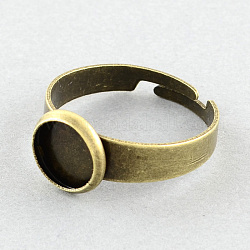 Brass Pad Ring Settings, Adjustable, Flat Round, Antique Bronze, flat round: 10mm, Tray: 8mm, 18mm