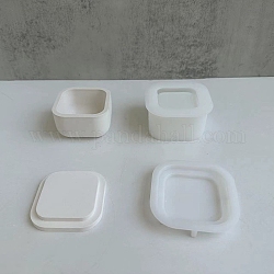 Moldes de silicona para portavelas y tapa, Moldes de resina para yeso y cemento., cuadrado, 7~7.1x7~7.2x1.2~3.7 cm, diámetro interior: 4.6~6.05x4.6~6.05 cm, 2 PC / sistema