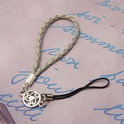 Tibetan Style Mobile Straps, with PU Leather Cord, Light Grey, 145mm