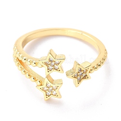 Латунные кольца из манжеты с прозрачным цирконием, открытые кольца, долговечный, звезда, реальный 18k позолоченный, внутренний диаметр: 17 мм