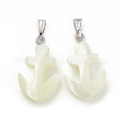 Natural Trochid Shell/Trochus Shell Pendants, Anchor Charms, with Platinum Tone Iron Findings, Seashell Color, 24x14.5x4mm, Hole: 6x2.5mm