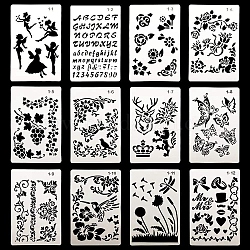Feen-/Blumen-/Tiermuster, umweltfreundliche Haustier-Kunststoff-Hohlbild-Silhouetten-Schablone, DIY Zeichnung Vorlage Graffiti Schablonen, Mischformen, 246x160 mm, 12 Stück / Set