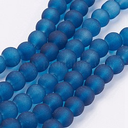 Chapelets de perles en verre transparent, mat, ronde, bleu marine, 6mm, Trou: 1.3~1.6mm, Environ 140 pcs/chapelet, 31.4 pouce