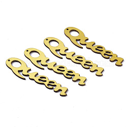 Древесины подвески, слово королева, желтые, 17x74x2.5 мм, отверстие : 1.8 мм