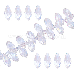 Sunnyclue 200 Stück 2 Stränge Glasperlen Stränge, oben gebohrte Perlen, facettiert, Träne, klar ab, 13x6 mm, Bohrung: 1 mm