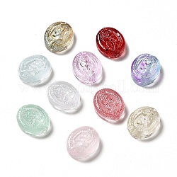 Pulvériser perles de verre transparentes peintes, ovale avec des fleurs, couleur mixte, 18x15x6.5mm, Trou: 1.6mm