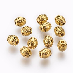 Tibetischer stil legierung perlen, Trommel mit Blume, Cadmiumfrei und Nickel frei und Bleifrei, Antik Golden, 6x6 mm, Bohrung: 2 mm