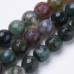 Natural Indian Agate Beads Strands, Faceted, Round, 6mm, Hole: 1mm, about 62pcs/strand, 15.3 inch