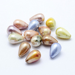 Perles en cuisson peinture acrylique, larme, couleur mixte, 15x10mm, Trou: 1.5mm