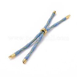 Bracelets argentés en corde de nylon, pour la fabrication de bracelets à breloques connecteurs, avec placage de crémaillère en laiton doré, Plaqué longue durée, sans cadmium et sans plomb, lumière bleu ciel, 8-5/8~9 pouce (22~22.8 cm), 0.3 cm, Trou: 2.6mm