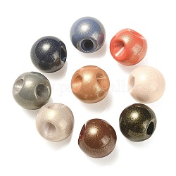 Placage uv perles européennes acryliques opaques, Perles avec un grand trou   , avec de la poudre d'or, ronde, couleur mixte, 19x19mm, Trou: 4mm