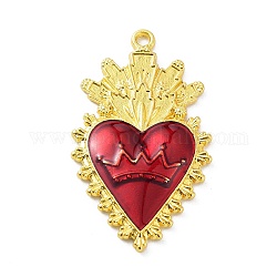 Pendente smaltati in lega, oro, cuore con ciondolo corona, oro, 46x26x4mm, Foro: 2.2 mm