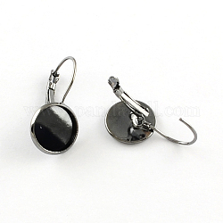 Brass Leverback Earring Findings, with Flat Round Tray, Gunmetal, Tray: 12mm, 28x14mm, Pin: 1mm