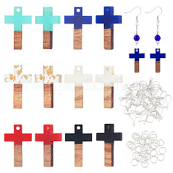 Pandahall элитный набор для изготовления двухцветных сережек с крестом и подвесками своими руками, в том числе подвески из смолы и ореха, железные крючки для серег и прыжковые кольца, разноцветные, 92 шт / коробка