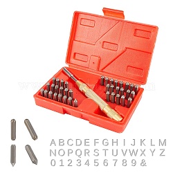 Timbri in acciaio legato, con maniglia in ottone, strumenti di pelletteria, alfabeto e numero, canna di fucile, 28.5~170x7~15x7~15mm, 38pcs/scatola