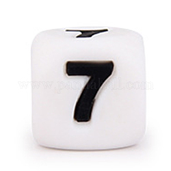 Perlas de silicona, para hacer pulseras o collares, estilo de números arábigos negros, cubo blanco, num. 7, 10x10x10mm, agujero: 2 mm