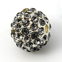 Бусины из сплава и страза, класс А, круглые, серебристый цвет, черный алмаз, 12 мм, отверстие : 2 мм