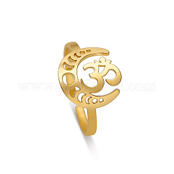 Anillos de puño de acero inoxidable con fase lunar hueca, anillo abierto con símbolo om para mujer, dorado, diámetro interior: 17 mm