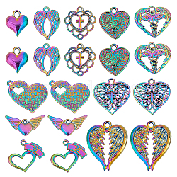 AHANDMAKER 20 Pcs Rainbow Color Heart Charms, 10 Style Alloy Heart with Butterfly Wing Pendants Valentine's Day Metal Embellishments Bead Charms for DIY Jewelry Making Bracelets Necklaces Crafts