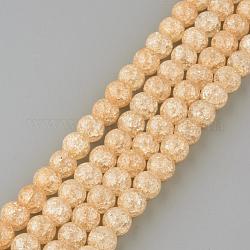 Chapelets de perles en quartz craquelé synthétique, ronde, teinte, selle marron, 6mm, Trou: 1mm, Environ 66 pcs/chapelet, 15.7 pouces
