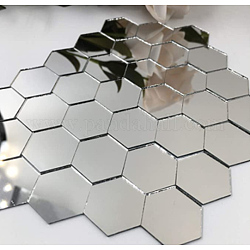 Glasmosaik Spiegelfliesen, für Heimdekoration oder Basteln, Hexagon, Silber, 25x28.4x1.2 mm