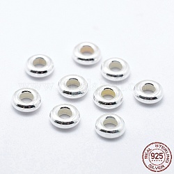 925 plata de ley perlas de engarce, rerondana plana, plata, 5~5.5x2mm, agujero: 2 mm