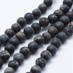 Brins de perles de jaspe impérial naturel, teinte, mat, ronde, noir, 8mm, Trou: 1mm, Environ 51 pcs/chapelet, 15.3 pouce (39 cm)