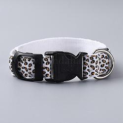 Adjustable Polyester LED Dog Collar, with Water Resistant Flashing Light and Plastic Buckle, Built-in Battery, Leopard Print Pattern, White, 355~535mm