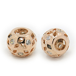 Perline europeo zirconi in ottone, rondelle, oro roso, 12x9mm, Foro: 5 mm