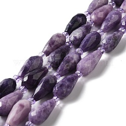 Lepidolita natural / hebras de perlas de piedra de mica púrpura, facetados, lágrima, 12~16.5x7.5~8.5mm, agujero: 0.8 mm, aproximamente 20~21 pcs / cadena, 14.96~15.63'' (38~39.7 cm)