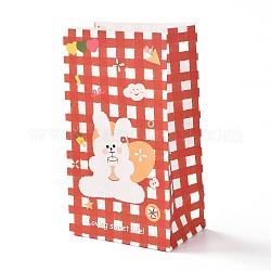 Rectangle avec des sacs de bonbons en papier motif lapin, pas de poignée, avec autocollant, pour sacs cadeaux et emballages alimentaires, rouge-orange, 27x15x9.7 cm, 6 pcs /sachet 
