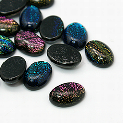 Handmade Dichroic Glass Cabochon, Oval, Mixed Color, 25x18x7mm