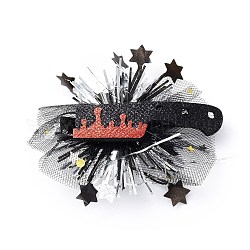 Pinces à cheveux alligator en feutre à thème halloween, avec pinces en fer et organza, pour enfant, 85x89x15mm