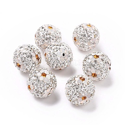 Perles de strass en argile polymère, Perles de boule pavé disco , ronde avec des fleurs, cristal, 16mm, Trou: 1.6~1.8mm