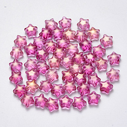 Perles de verre imprimées par pulvérisation, avec de la poudre de paillettes, étoiles du nord, fuchsia, 8x8.5x4mm, Trou: 1mm