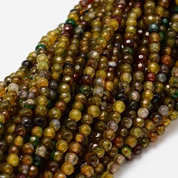 Chapelets de perles rondes en agate naturelle à facettes, teinte, kaki foncé, 4mm, Trou: 1mm, Environ 92 pcs/chapelet, 14.1 pouce