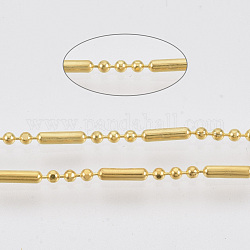 Brass Ball Chains, Ball & Bar Faceted Beaded Chains, Long-Lasting Plated, Soldered, with Spool, Cadmium Free & Nickel Free & Lead Free, Golden, 5.8x1.4mm and 1.4mm, about 301.83 Feet(92m)/roll