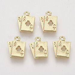 Brass Charms, Real 18K Gold Plated, Playing Card, 11x8.5x1.5mm, Hole: 1mm