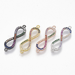 Brass Micro Pave Cubic ZirconiaLinks connectors, Infinity, Colorful, Mixed Color, 9x29.5x2.5mm, Hole: 1.2mm