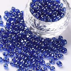 Abalorios de la semilla de cristal, trans. colores Abrillantado, redondo, azul, 4mm, agujero: 1.5 mm, aproximamente 4500 unidades / libra
